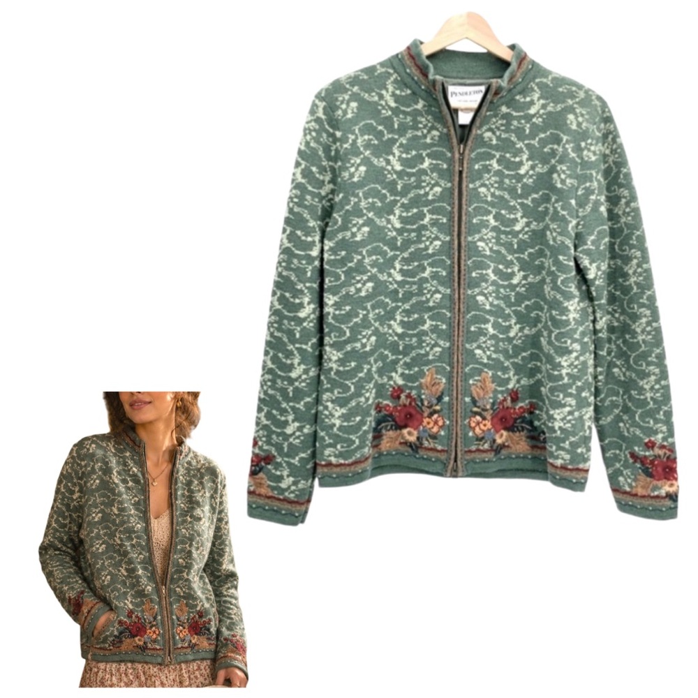 Pendleton Cardigan Sweater Vintage 80’s Romantic Rose Embroidered Women’s Medium - Picture 2 of 15